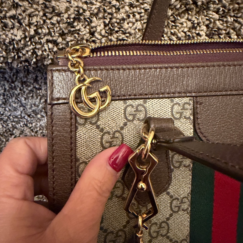 Gucci Brown GG Supreme Canvas Satchel with Green and Red Web Stripe - Picture 6 of 15